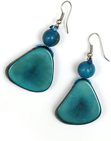 Idin Handmade Earrings - Handmade turquoise Tagua slice and Acai seed drop earrings (approx. 6 cm)
