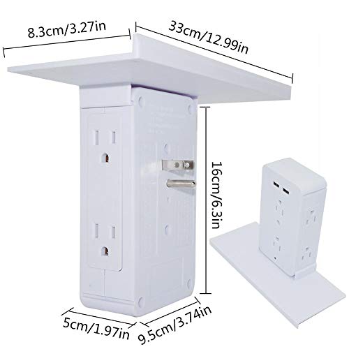 Detachable 8-port Socket Shelf, Surge Protector Wall-mounted Outlet Extender With 6 AC-power Port And 2 USB-ports For Bathroom Home Kitchen Office Living Rooms