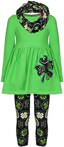 Angeline Boutique Clothing Girls ST Patrick's Day Shamrock Clover Outfit Set Green Dots 2T/XS