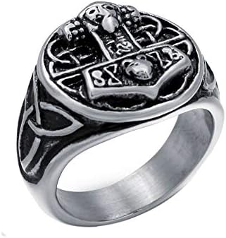 W WOOGGE Men's Viking Ring Stainless Steel Odin Symbol Vikings Thor's Hammer Valknut Warrior's Gothic Jewelry