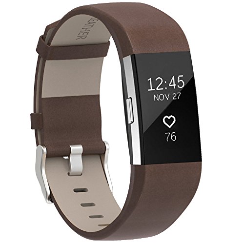 For Fitbit Charge 2 Bands Tan, Henoda Leather Wristband for Fitbit Charge 2 Replacement Strap Women Men Large Small