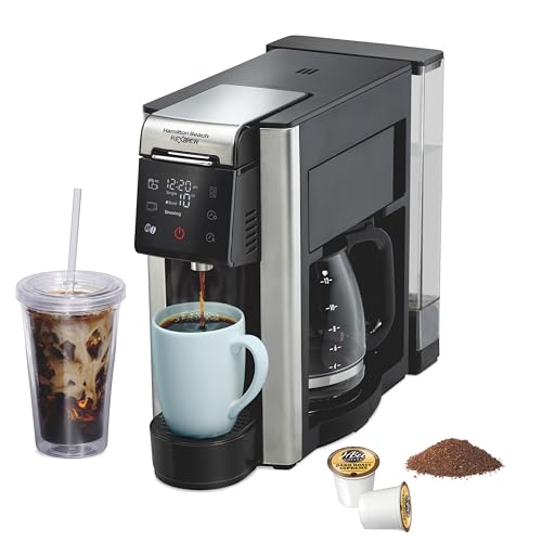 Hamilton Beach FlexBrew Advanced 5-in-1 Programmable 12 Cup Drip and Single Serve Hot & Iced Coffee Maker with Movable 60 oz. Water Reservoir, Use Pod Packs and Grounds, Fast Brewing, Black (49924) Hamilton Beach FlexBrew Advanced 5-in-1 Programmable 12 Cup Drip and Single Serve Hot & Iced Coffee Maker with Movable 60 oz. Water Reservoir, Use Pod Packs and Grounds, Fast Brewing, Black (49924)