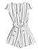 Romwe Women's Casual Vertical Striped Jumpsuit Romper with Belt White S