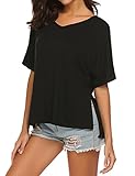 Tobrief Women's Casual V-Neck Short Sleeve Side Split High Low Hem Loose T-Shirt