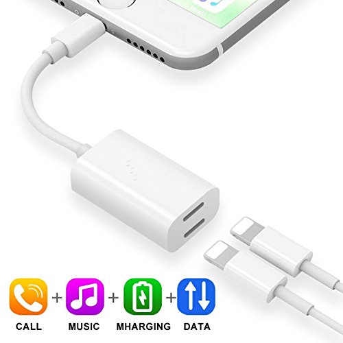 Dual Lightning Adapter,Baseus Lightning to Dual Lightning Splitter Headphone Audio & Charge Adapter,Support Calling/Music+Charging / Sync Data for iOS 11 Devices NEW (White)