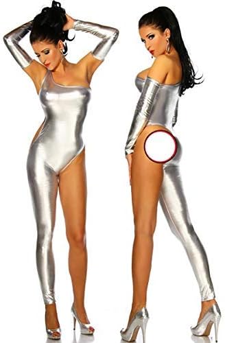 Adult Women Sexy Shiny Leather PVC Latex Jumpsuit Halloween Costume DJ Dance Catsuit Exotic Clubwear Bodysuit