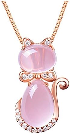 Rose Gold Necklace Plated Cubic Zirconia Charm Cat Pendant Necklaces For Women