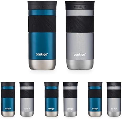 Contigo Byron 2.0 Snapseal Insulated Stainless Steel Travel Mug with Grip 2 Count, 16oz, Blueberry Satin & Gold Morel (Pack of 4) Image