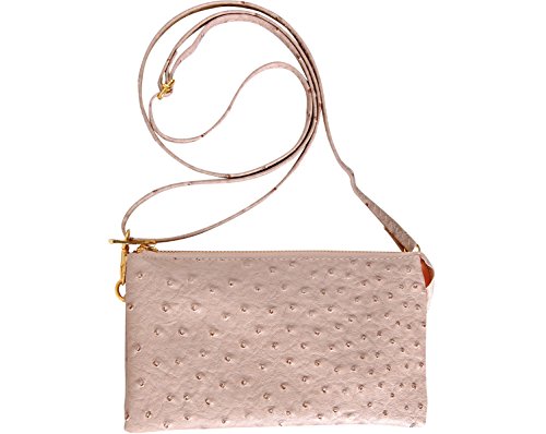 Humble Chic Vegan Leather Faux Ostrich Wristlet - Textured Dot Convertible Wallet Crossbody Bag Clutch Purse with Shoulder Strap, Tan Ostrich, Nude, Beige - Thumbnail 5