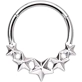 Pierced Owl 16GA Stainless Steel Nautical Star Lined Hinged Segment Ring