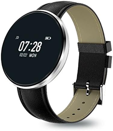 Fitness Tracker, Smart Wristband support Heart Rate Sleep Monitor SMS Reading Weather waterproof IP67 Smart band for IOS Android System Phones (silver leather)