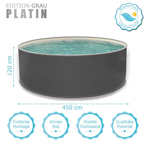 Paradies Pool® Edition grau Komplettset Platin Tief rund, 450x120cm (Ø x H), Stahlwandbecken grau, Poolplane in Sand 0… – Bild 3