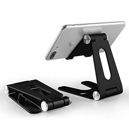 Delyte Phone and Tablet Stand Holder, Aluminum Foldable Adjustable Portable Stand Holder for All Mobile Phones, Tablets, iPad, and Pads by Big Delight Colour: Black