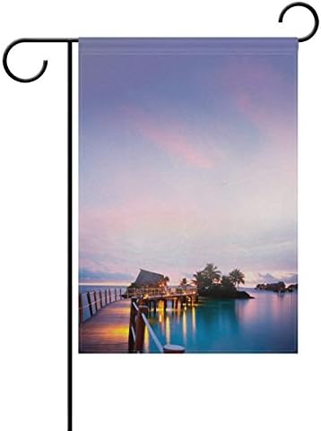 Brownnrio Double Sided Family Flag Beautiful Maldives Sunset Landscape Polyester Outdoor Flag Home Party Decro Garden Flag