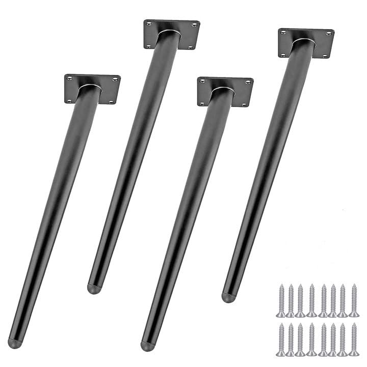WingFly Metal Furniture Legs, 4 Pcs DIY Furniture Support Feet, Modern Cone Slant Feet Replacement Desk, Bed, Cabinet, Chair, Sofa, Ottoman, Cupboard, Black (35cm)