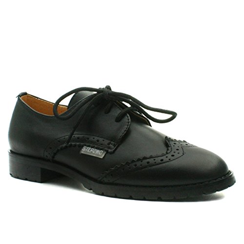 Stingford Step2wo Girls Laceup School Shoe In Black Lea Leather