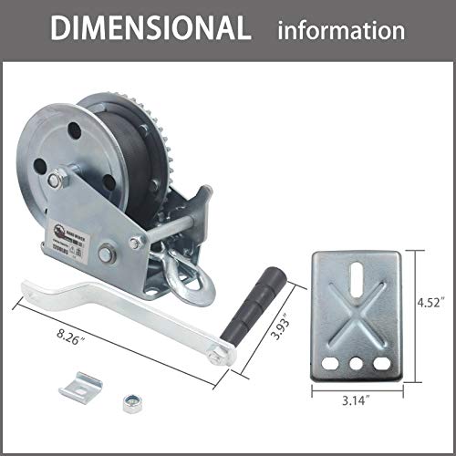 OPENROAD 1200lbs Hand Winch Boat Winch Black Strap Hand Crank Winch