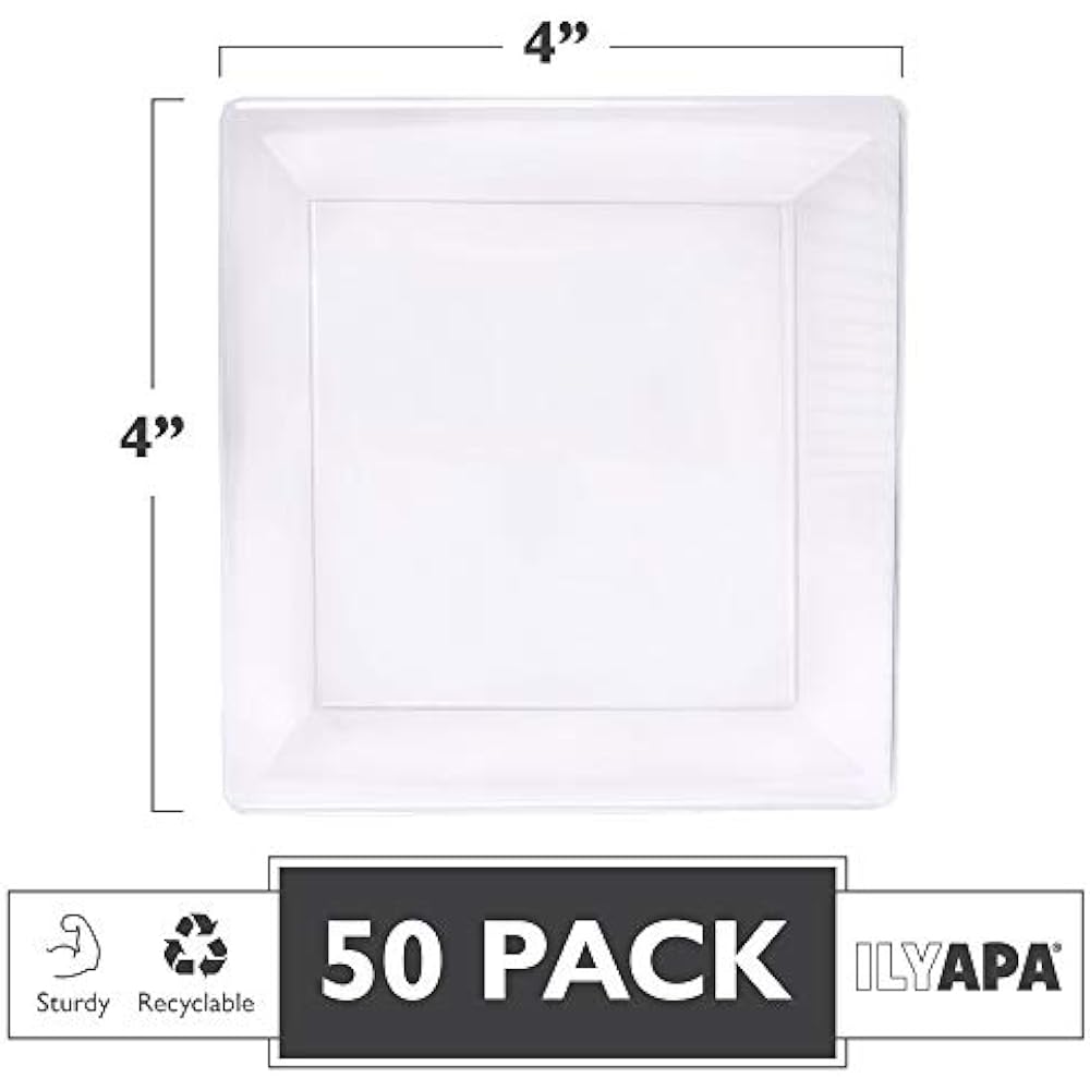 50 Plastic Square Plates 4 Inch Clear Disposable For Dessert, Salad