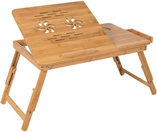Adjustable Laptop Table Bamboo Tilting Top With Drawer Bed Tray