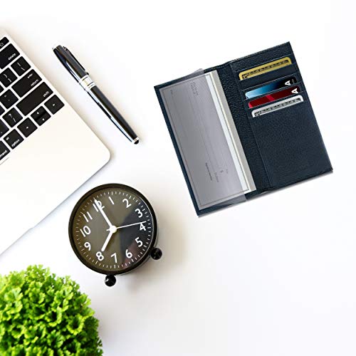 Genuine Leather Checkbook Cover For Women & Men - Checkbook Holder Check Book Covers For Duplicate Checks Card Wallet RFID - Thumbnail 5