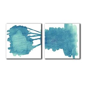 2 Panel Square Canvas Wall Art - Abstract Blue Ink Splash - Giclee Print Gallery Wrap Modern Home Art Ready to Hang - 12"x12" x 2 Panels