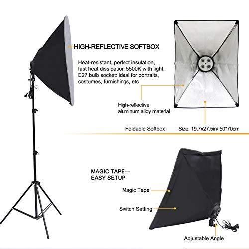 Wisamic Photography Video Studio Lighting Kit, Background Support System 10ft x 6.6ft/2MX3M with 3 Color Backdrop & Umbrella & Softbox, Continuous Lighting Kit for Photo Video Shooting Photography - Thumbnail 3