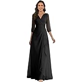 Cozcy Women's Chiffon Mother of The Bride Dresses Long Sleeve Ruched A Line Ruffles Formal Evening Dress