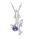 Rigant Gold Plated Happy Play Dolphins with Round Cubic Zirconia Crystal Necklace Fashion Jewelry for Women (Blue)