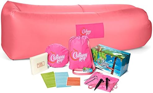 The New Castaway Reef Inflatable Lounge Chair Hammock, made with top-grade materials and real nylon. More comfortable than any beach chair, camping chair, airbed, air sofa, hammock or party lounger