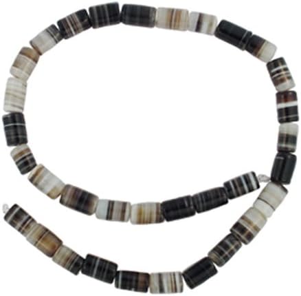 SARDONYX BLACK STRIPED 10x13MM ROUND TUBE BEADS 16"ST