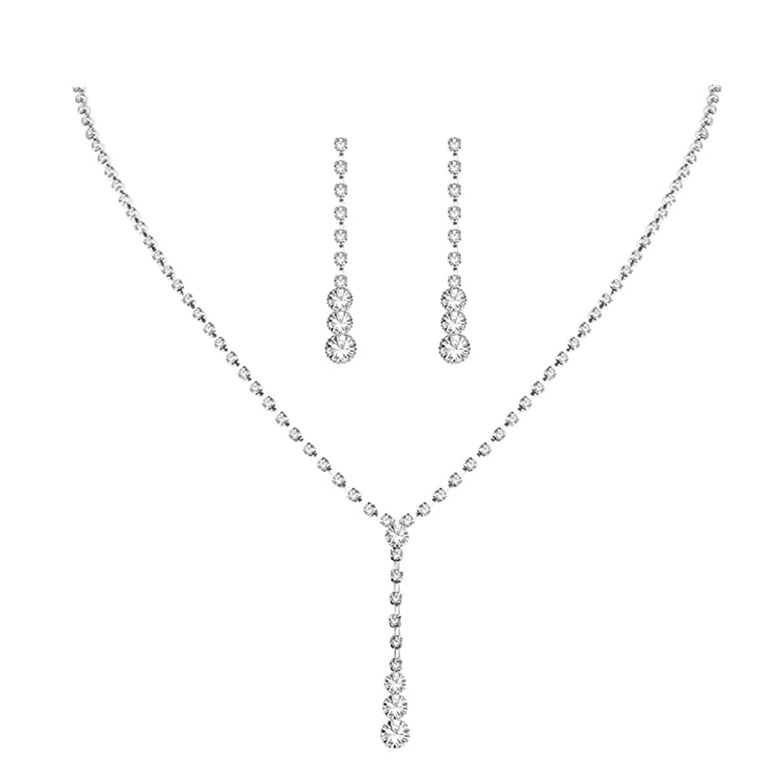 Wedity Wedding Crystal Necklace Silver Earrings Set Bride Choker Necklaces Pendant Wedding Jewelry for Women and Girls