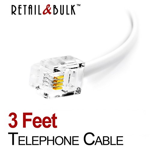 image for 3 Feet Premium Quality Telephone Cable, RJ11 Male to Male 6P4C Phone L