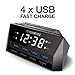 BEARE Alarm Clock Charging Station - w/Quad USB Port for iPhone/iPad/iPod/Android Phone,Tablet and All USB-Charged Devices