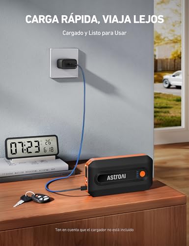 AstroAI B8 Arrancador De Batería para Coche, Cargador de Batería de Auto y Jump Starter Carro De 12 V (7,0 L Gasolina / 5,5 L Diésel). Incluye Luz Led Y Todos Los Accesorios (Naranja)