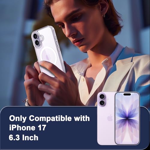 Vuletc Magnetic Case for iPhone 17 with 2 Tempered Glass and 2 Protective Camera, Compatible with MagSafe, Magnetic Anti-Yellow Shockproof Anti-Scratch PC Back and TPU Bumper Case, Transparent