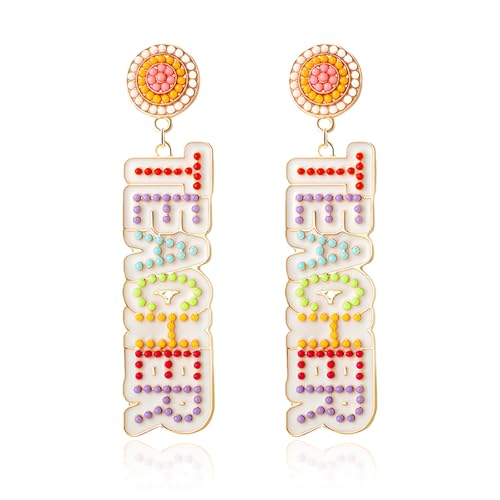 QLYOVWE Teacher Earrings for Women Sparkling Rhinestone Beaded Drop Earrings Rainbow Book Pencil Earrings Colorful Teacher Appreciation Jewelry Gift (White) at Amazon