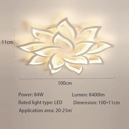 MOUNM LED Ceiling Light Dimmable 3000K-6000K, Creative Petal Chandelier Living Room 84W 8400lm, Bedroom Chandelier Acrylic Panel, Modern Chandeliers 14Lights