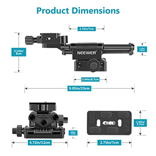 Neewer Slider 4-Voies Macro-Focusing Rail avec 1/4 Pouce Plaque Rapide Compatible avec Appareil Photo DSLR Caméra…