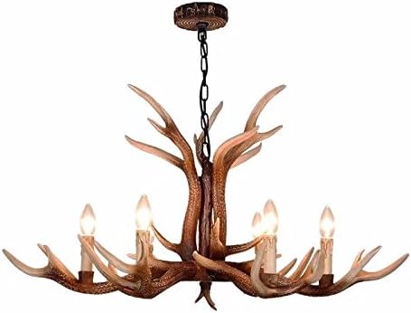 EFFORTINC Resin Antler Chandeliers 6 Light 34.64" Diameter X 19" Tall with 4 Feet Matching Chain(Bulbs Not Included)