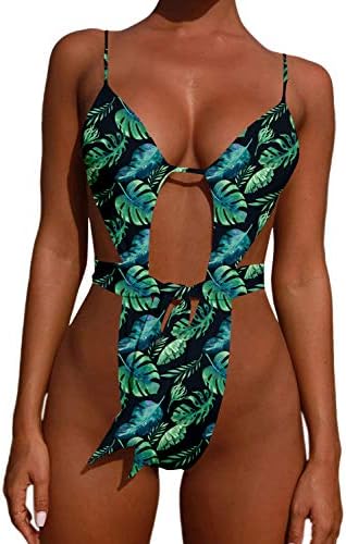 ALBIZIA Women's Backless Spaghetti Strap High Cut Thong One-Piece Swimsuit Monokini