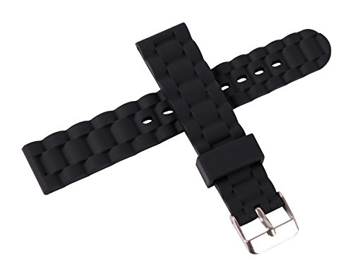24Mm Soft Silicone Perforated Pin Buckle Waterproof Sport Black Rubber Watch Band For Men'S Wristwatches