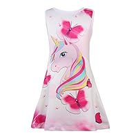 Girls Summer Unicorn Sleeveless Birthday Theme Party Ball Causal Dresses for Kids Aged 3-8 Years 1710140 Pink