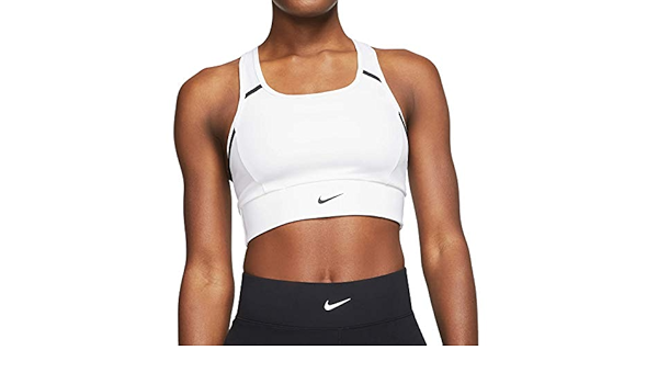 nike training mid support swoosh bra in white