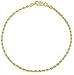 Floreo 10k Yellow Gold 2mm Diamond Cut Hollow Rope Chain Bracelet and Anklet for Men and Women, 9 Inch