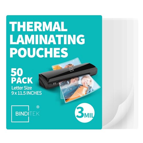 Binditek 50 Pack 3 Mil Thermal Laminating Pouches, 9x11.5 Inches Laminating Sheets, for Letter Size, Ultra Clear, Glossy, Hold 8.5x11 Inches, Heat Seal, School Office Supplies