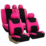 FH Group FB030115 Light & Breezy Cloth Seat Cover Set Pink/Black (Airbag & Split Ready)- Fit Most Car, Truck, SUV, or Van