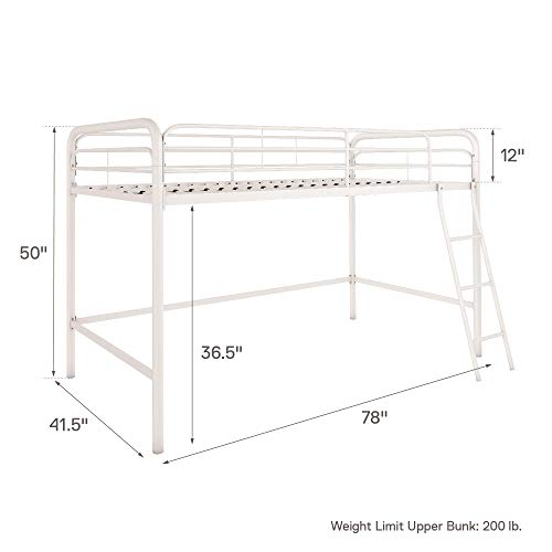 DHP Jett Junior Twin Metal Loft Bed, White Pricepulse