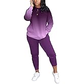 HBQ Two Piece Outfits For Women Casual Long Sleeve Sweatsuits Jogger Tracksuits Lounge Sets With Pockets-Gradient-XXL