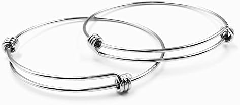 bcraftiz 10 pcs Stainless Steel Adjustable Wire Blank Bangle Bracelet 3 Loops Wrap 2.4 inches