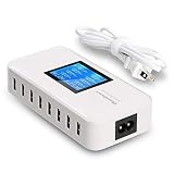 Multiple USB Charger, 60W/12A 8-Port Desktop Charger Charging Station Multi Port Travel Fast Wall Charger Hub with LCD for Smart Phones, Tablet and More (White)